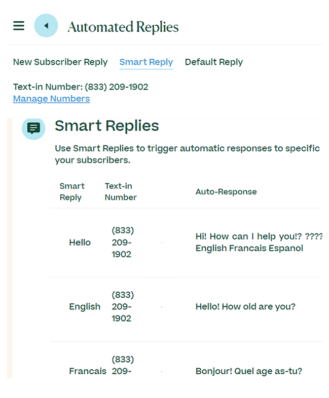 Smart replies screenshot