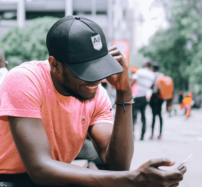 Happy person texting