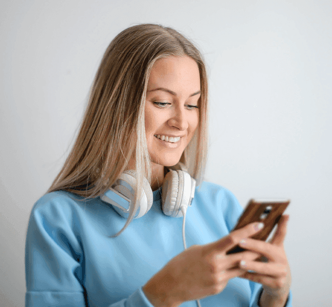 Happy person texting