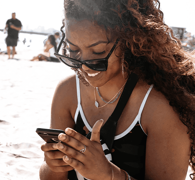 Happy person texting