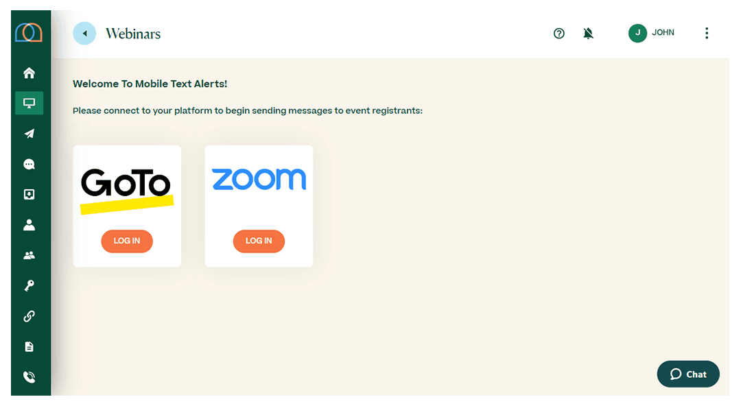 Screenshot from the Webinars page in the new platform