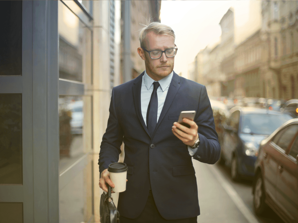businessman receiving sms marketing message