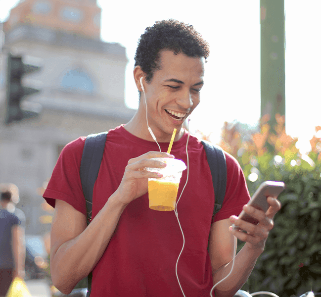 Happy person texting