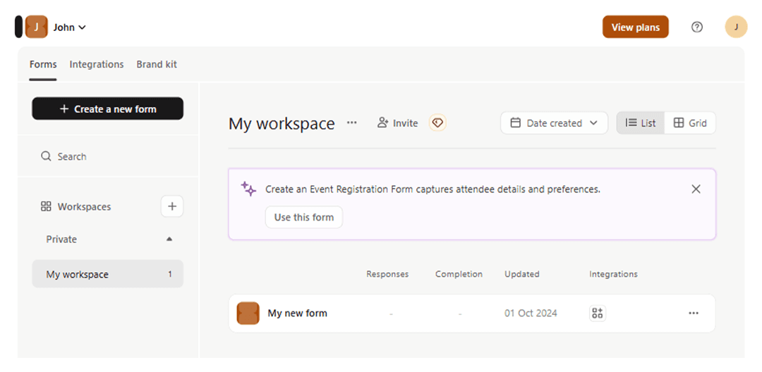 Screenshot of Typeform builder