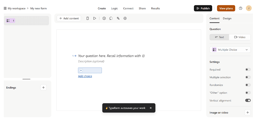 Screenshot of Typeform builder