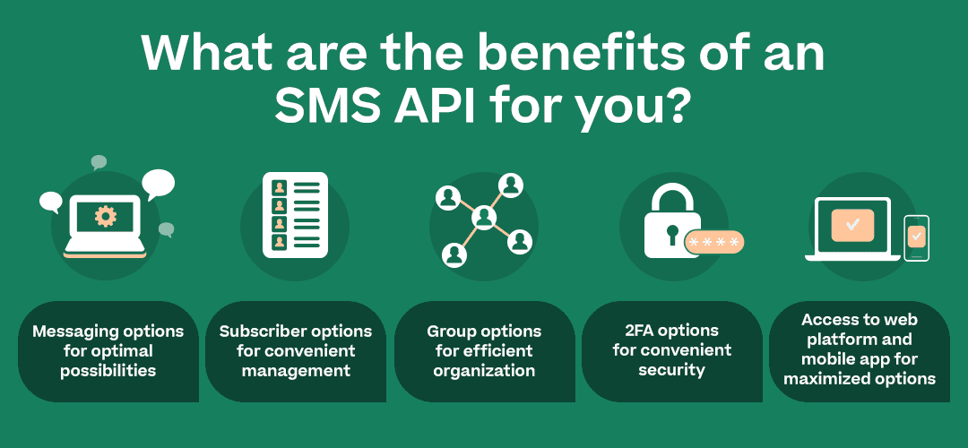 "What are the benefits of an SMS API for you?” with the subpoints in the section