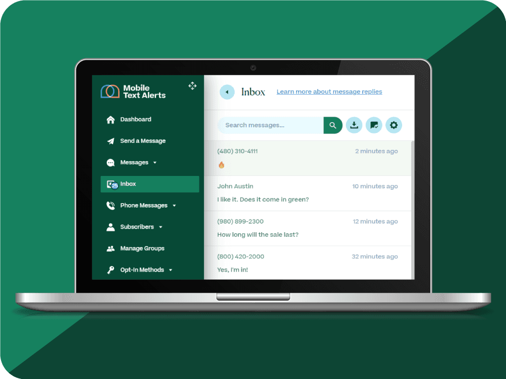 Laptop showing Mobile Text Alerts software